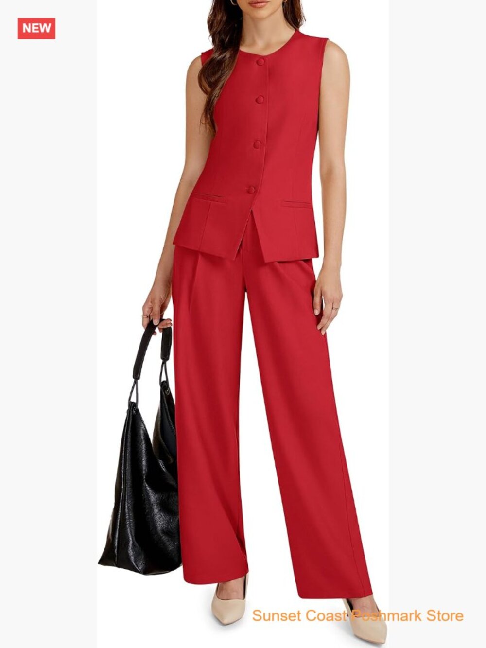 Women's 2 Piece Vest and Wide Leg Pantsuit Set Sleeveless Business Casual